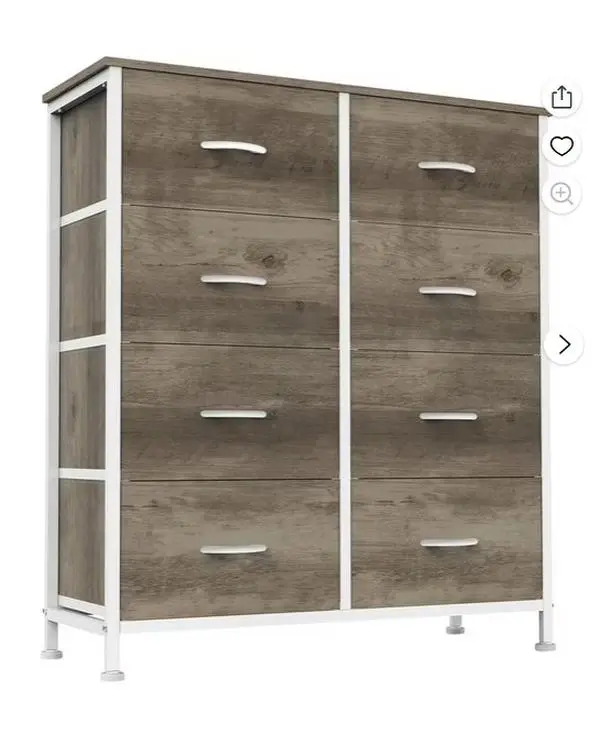 Chest of Drawers with 8 Fabric Drawers, Drawer Cabinet, Organization Furniture for Kitchen, Office, Hallway, Oak