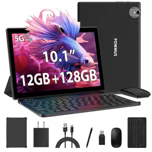 Worry-Free Use with 1-Year Support | POWMUS Portable 2-in-1 Android Tablet Set, 10-inch Android 14, Quad-Core Processor, 1280×800 IPS Display, WiFi 2.4G/5G, 8000mAh Battery, Tablet PC Bundle with Keyboard, Mouse & Case Set for Work, Study & Entertainment,