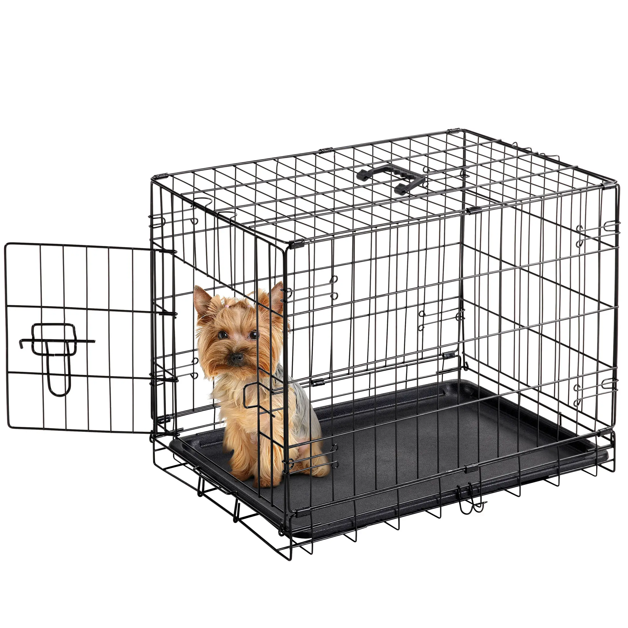 Single Door Dog Crate, Metal Pet Kennel with Secure Lock, Foldable Design, Removable Tray for Easy Cleaning, Portable Puppy Cage for Small Dogs, Ideal for Training & Travel