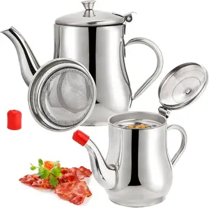 2 Pack Bacon  Container with Mesh Strainer, 27oz 22oz Stainless Steel Oil Storage Pot for Storing Frying Oil and Cooking