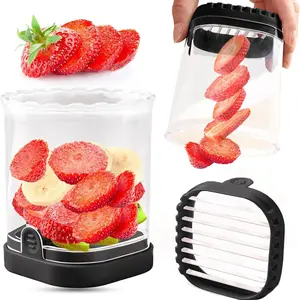 Fruit Slicer Cup, 1 Count Detachable Vegetable Fruit Cutter with Push Plate, Creative Strawberry Slicer, Kitchen Small Tool for Home Dining Room Picnic, Vegetable Cutting Slicer, Utensils, Durable Vegetable Slicer, Kitchen Gadget
