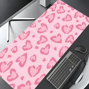 Pink Leopard Heart Pattern Large Gaming Mouse Pad, Washable Rubber Extended Desk Mat with Non-Slip Base, Girly Aesthetic Home Office Decor, Mouse Pads for Desk, Christian Gifts for Women, Desk Accessories