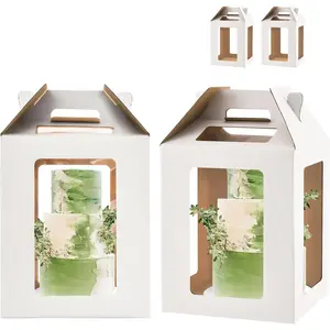 Tall Cake Boxes with 6 windows,12x12x14 Tall Cake Carrier, Tiered Cake Box, Layer Cake Box, large cake box,Ideal for 10" & 12" Tiered Cakes (2 Pack-White)