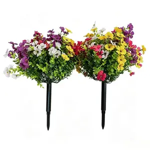 Artificial Plants with Ground Stakes (2 Sets), UV Resistant Fake Shrubs, Vibrant Faux Flowers for Home Garden Decor, Porch, Window Frames, Yard, Seasonal Celebrations, Outdoor Artificial Plants