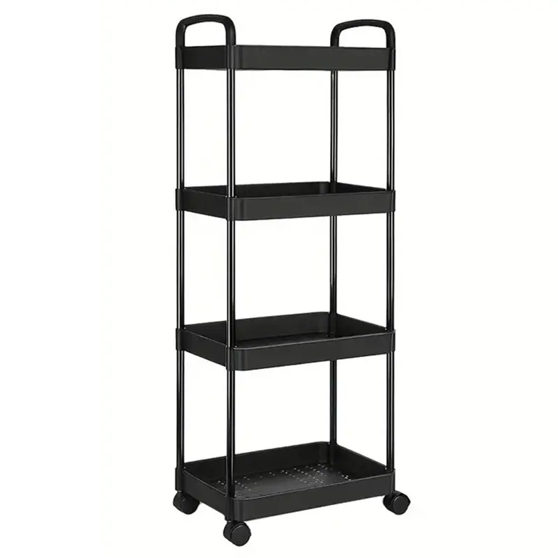 4-Tier Lightweight Plastic Rolling Utility Cart - Smooth-Gliding Home Organizer Storage Rack for Space-Saving Storage Organization (Living Room, Bedroom)
