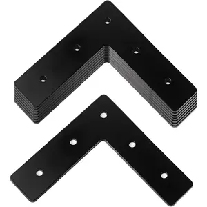 8 Pack 6" L Heavy Duty Black Steel Mending Plate - 6x6 L Shaped Flat Corner Brace Bracket with Holes, 2mm Thickness