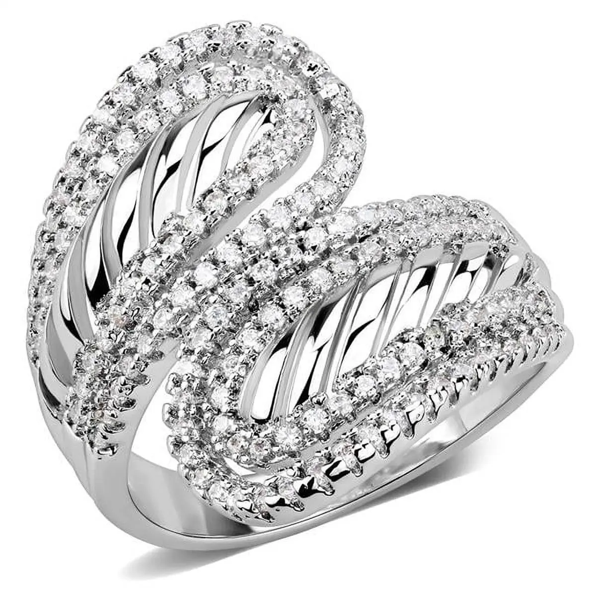 Alamode 3W1582-8 Women Rhodium Brass Ring with AAA Grade CZ in Clear - Size 8