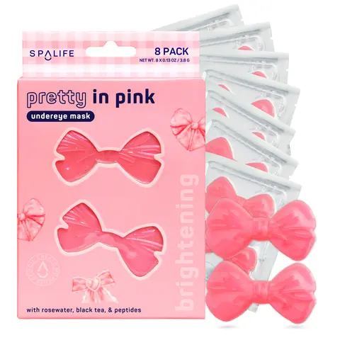 Pretty in Pink Brightening Eye Patches | Boo Basket Ideas | For Puffy Eyes & Dark Circles | Ribbon-Shaped Hydrogel Undereye Patch With Rosewater and Caffeine | 2 Boxes - 20 Pairs of Coquette Bow Eye Mask