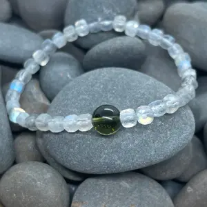 Genuine Moldavite and 4mm cube faceted Labradorite
