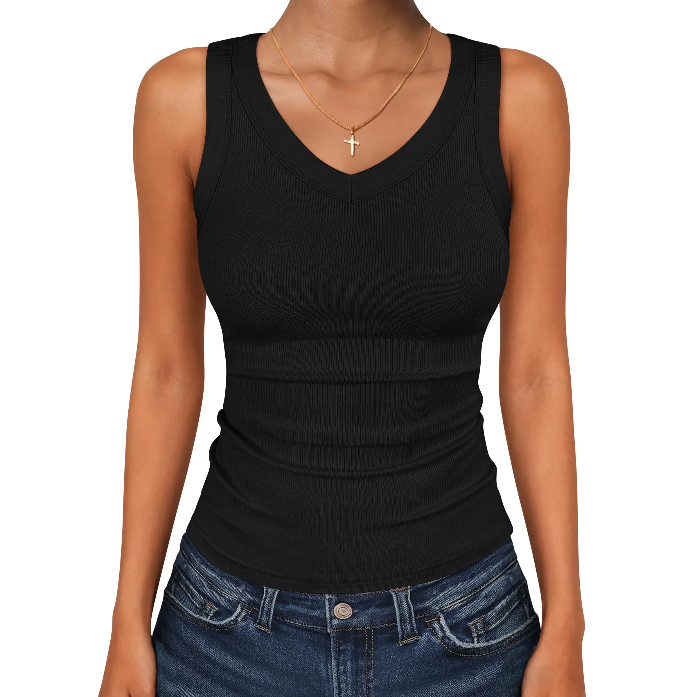 ANRABESS Tank Tops for Women V Neck Ribbed Knit Slim Fitted Sleeveless Tee – 2026 Summer Casual Basic Tanks