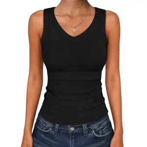 ANRABESS Tank Tops for Women V Neck Ribbed Knit Slim Fitted Sleeveless Tee – 2026 Summer Casual Basic Tanks