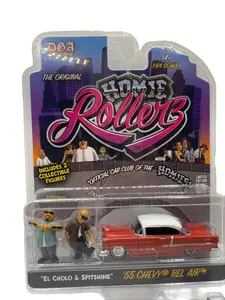 DGA x Greenlight Homie Rollerz 1955 Chevrolet Bel Air Red Diecast Metal 1/64 Scale with El Cholo & Spitshine Collectible Figures