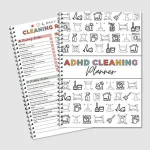 Household Daily Cleaning Plan Book, Planner Notebook, Spiral Bound Planner, 1 copy of a cleaning checklist for home and office, essential office supplies and items
