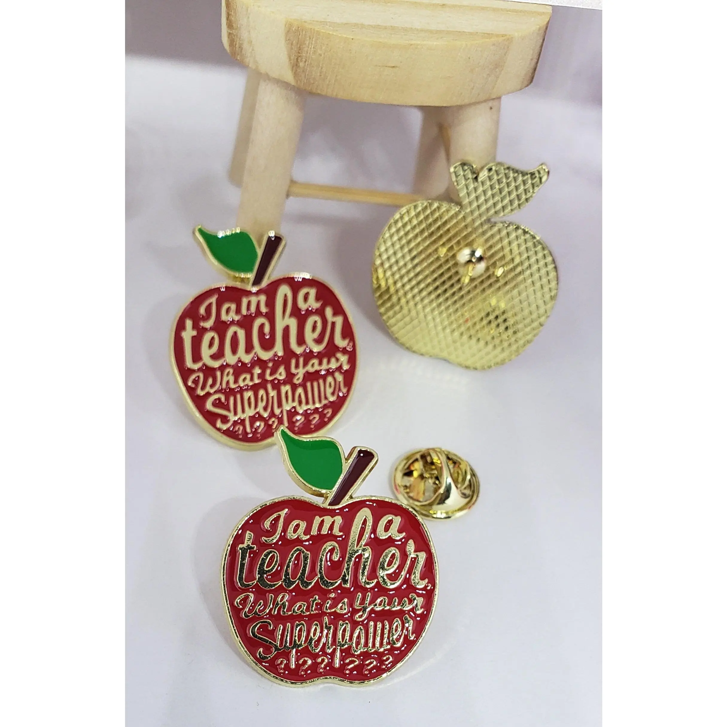 Teacher Superpower Apple red Enamel Pin - Handmade Teacher Gift