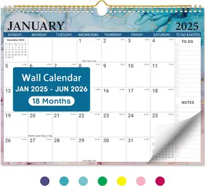 2025 Wall Calendar, 18 Monthly Wall Calendar from January 2025 - June 2026, 11.5" x 14.7", Spiral Binding Hanging Wall Calendar with Julian Date for Home or Office - Gilt Pattern