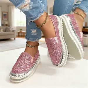 Women's Comfort Slip-On Shoes Fashion Glitter-Embellished Flats Casual Thick-Heeled Sneakers Women's Comfort Slip-On Shoes Fashion Glitter-Embellished Flats Casual Thick-Heeled Sneakers