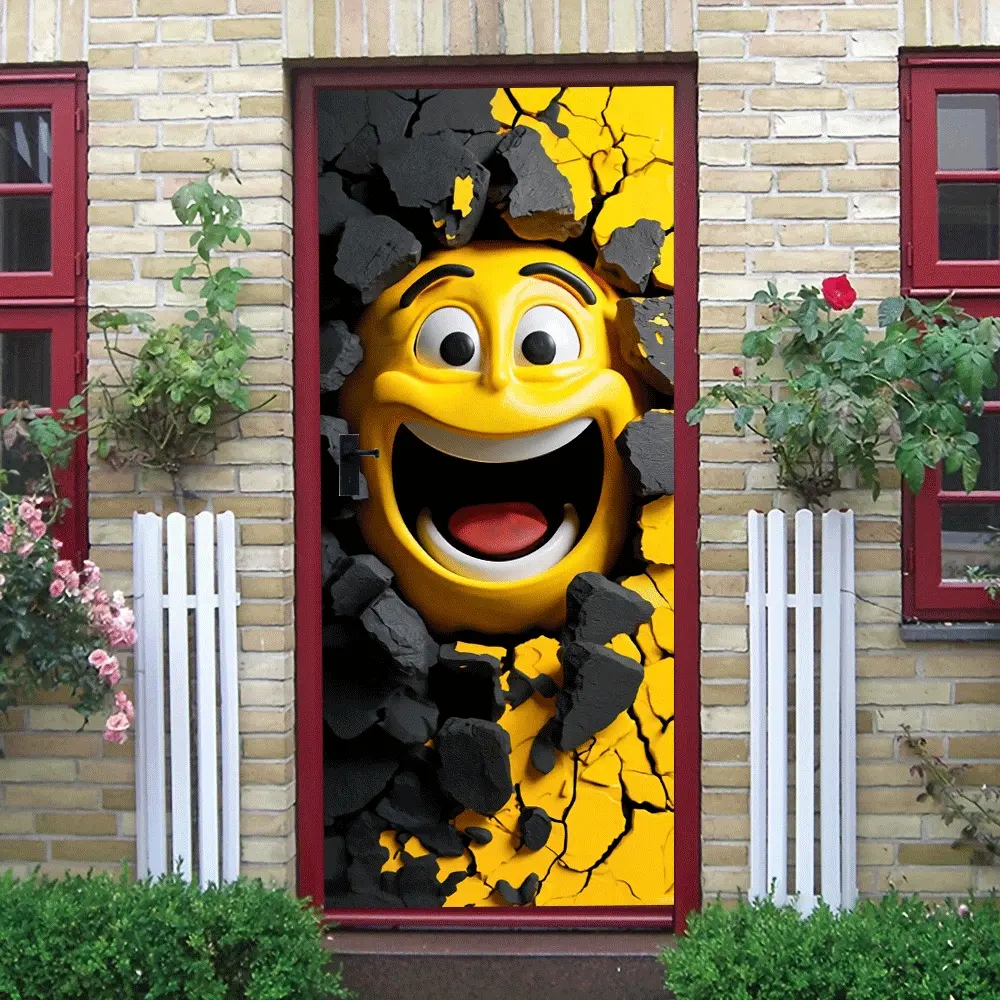 2pcs Creative Smiley Face Breaking Wall Sticker Cartoon Fun Kids Room Bedroom Living Room Background Wall Decor Self Adhesive Removable PVC Environmental Protection Material Home Wall Decal Holiday Gift