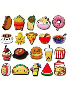 20/4/10pcs Cartoon Drink Food Series Cake Pizza PVC Shoe Decorations, Casual Style, Bubble Slide Sandals, Gifts