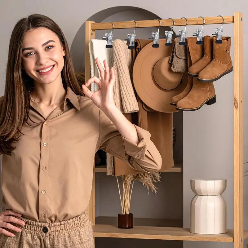 10 Pack Boot Hangers Clips for Closet Heavy Duty Legging Organizer with 360° Rotate Design & Stainless Steel Hooks for Pants Hangers Travel Essentials - Metal, Lightweight