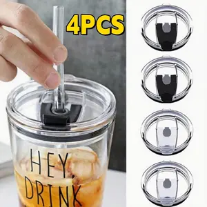 4 Clear Replacement Lids for 20Oz Mugs, Including Straw Lids for Tumblers, Available in Black And Grey, Designed to Prevent Spills, Suitable for Coffee Mugs And Various Cooler Cups