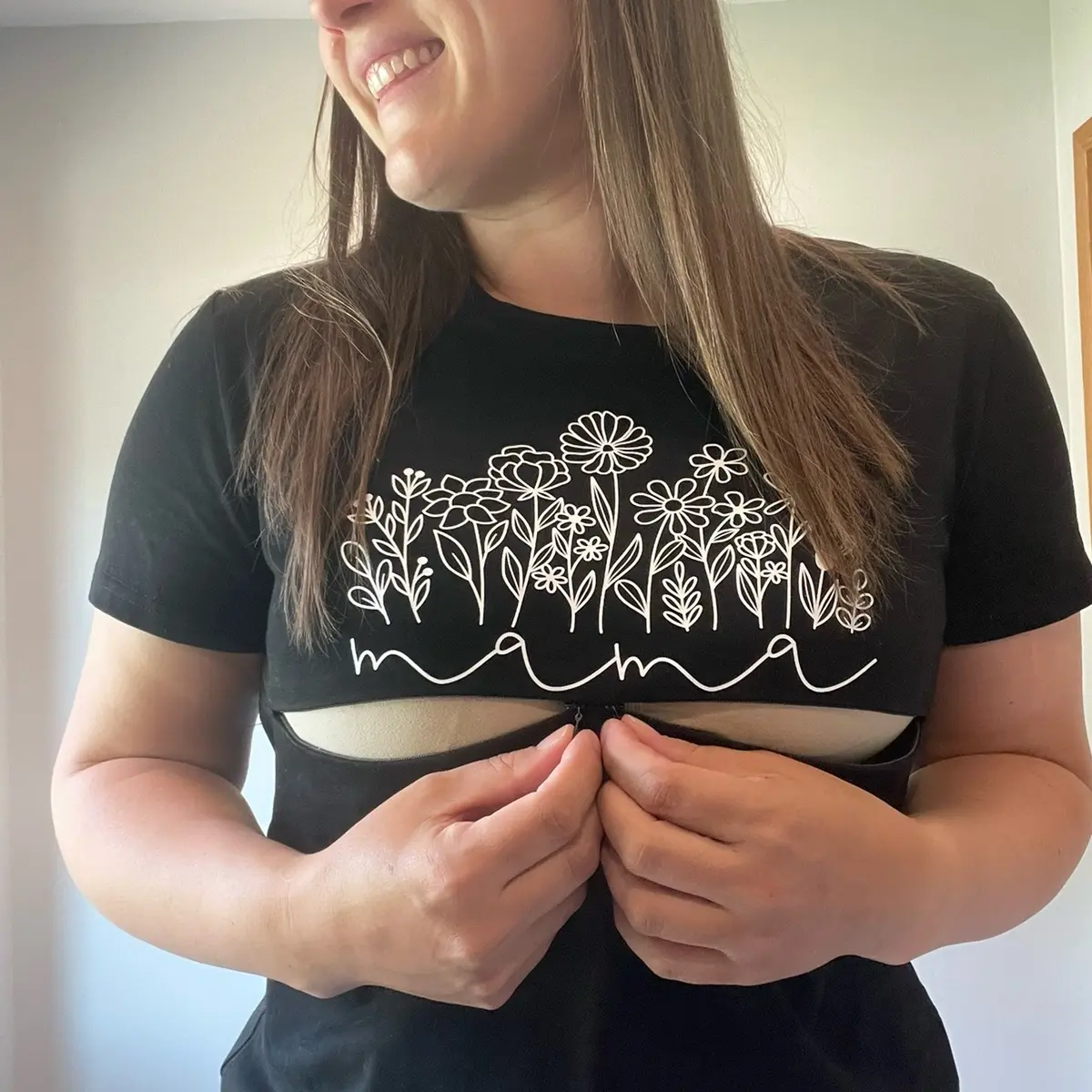 Floral Breastfeeding Friendly Crew Neck Short Sleeve T-shirt for easy access nurse or pump. Perfect for this  summer Season