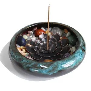 Lotus Incense Holder Set, Ceramic Incense Burner with Crystal, Elegant Home Decor, Perfect for Meditation and Aromatherapy
