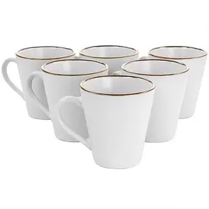 Elama Arthur 6-Piece Stoneware Mug Set in Matte White with Gold Rim