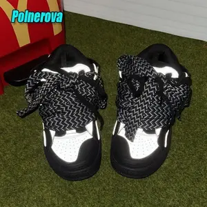 Black/white mixed colors, casual couple sneakers, novelty reflective design, thick sole, lace-up walking shoes, breathable women’s and men’s footwear, training runner running trainer, closed black shoes