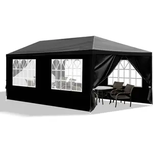 10'x20' Black 6-Sided Waterproof PE Cloth Party Tent - Large Size Outdoor Gazebo with Removable Sidewalls, Spacious Fit for Garden, Backyard Events, Camping Carport Canopy Shade
