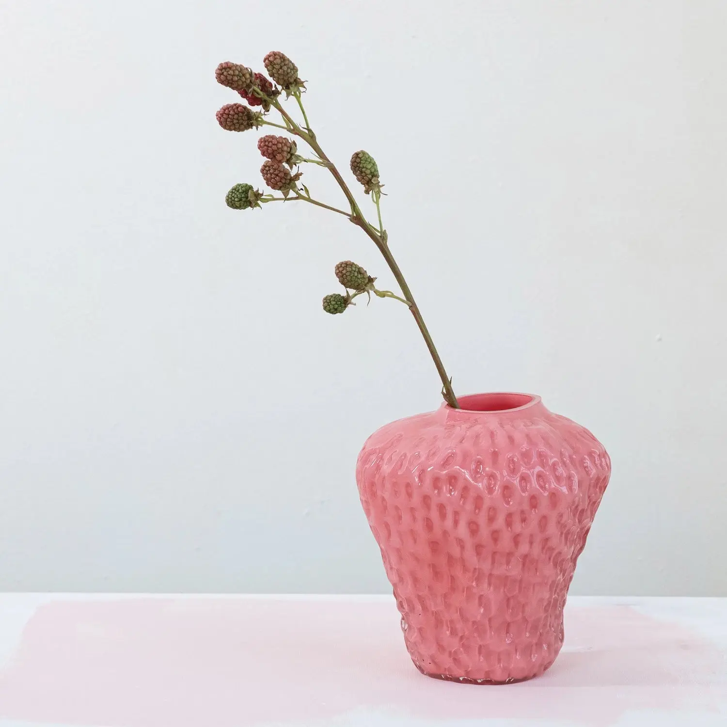 Glass Strawberry Shaped Vase, Opaque Pink