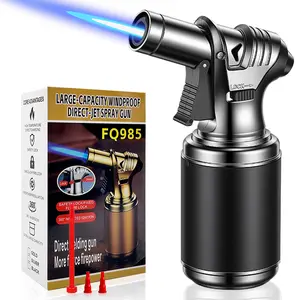 Yaesina Big-tank Butane Torch Lighter with Adjustable Flame, Refillable Kitchen Butane Blow Torch Lighter With Safty Lock, Jet Flame Lighter With Lighter Refill Adapters For Creme Brulee. BBQ, Desserts, & Baking ( Butane Not Included )