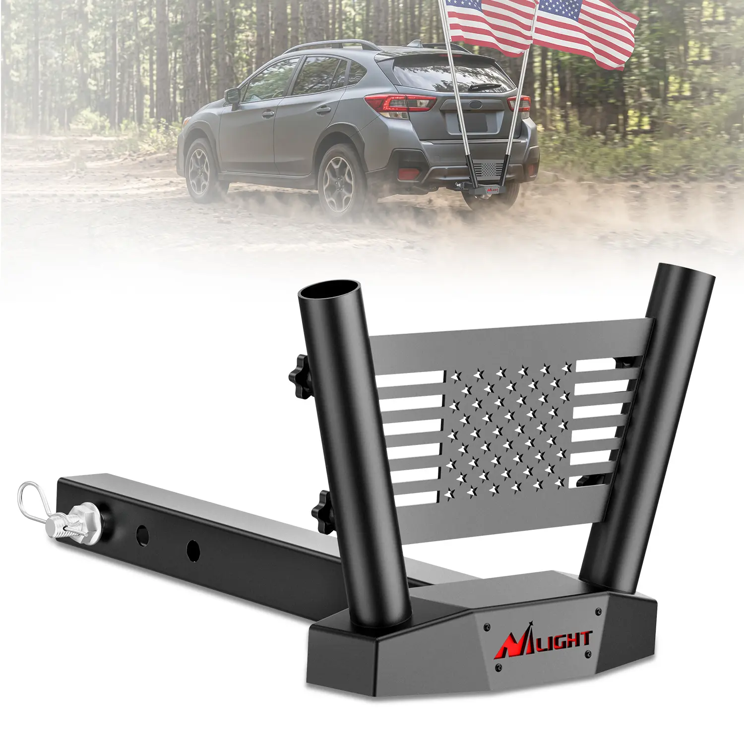 Nilight Hitch Mount Flagpole Holder, Dual Flag Pole Heavy Duty Metal Mount Kit fits 2 Inch Receivers Compatible with 0.87 to 1.38 Inch Diameter Flag Tube for Trucks SUV RV Pickup Camper Trailer Jeep