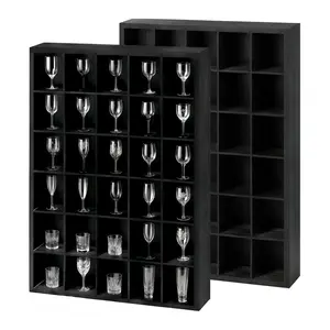 Garvee 2 Pcs Wooden Shot Glass Display Case with 30 Slots and Removable Shelves, Wall Mounted Shadow Box Cabinet for Collectible Shot Glasses, 17"x12", Black, Perfect for Bar, Home, and Kitchen