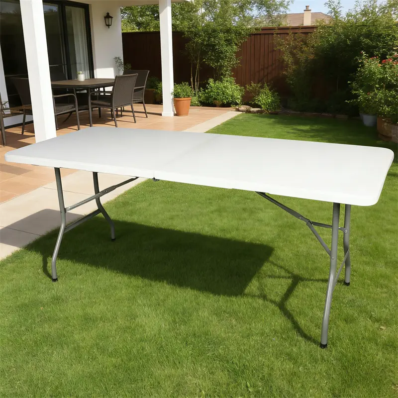 6FT Folding Table for Indoor Outdoor, Portable Heavy Duty Fold-in-Half Plastic Dining Picnic Party Camping Table with Carrying Handle