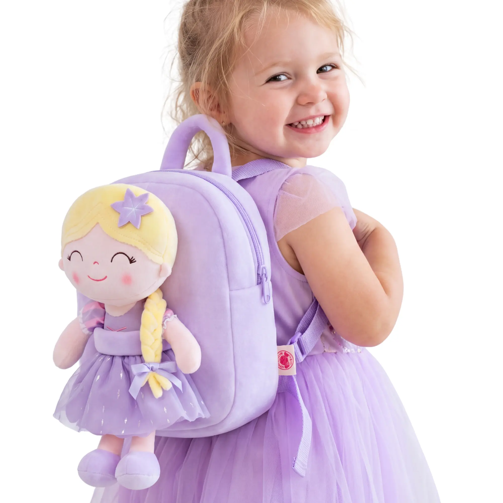 Gloveleya Kid Backpack for Toddlers for Back to School - Cute Princess Doll Kindergarten School Bag for Girls, Soft Plush Daycare Bag with Detachable Toy