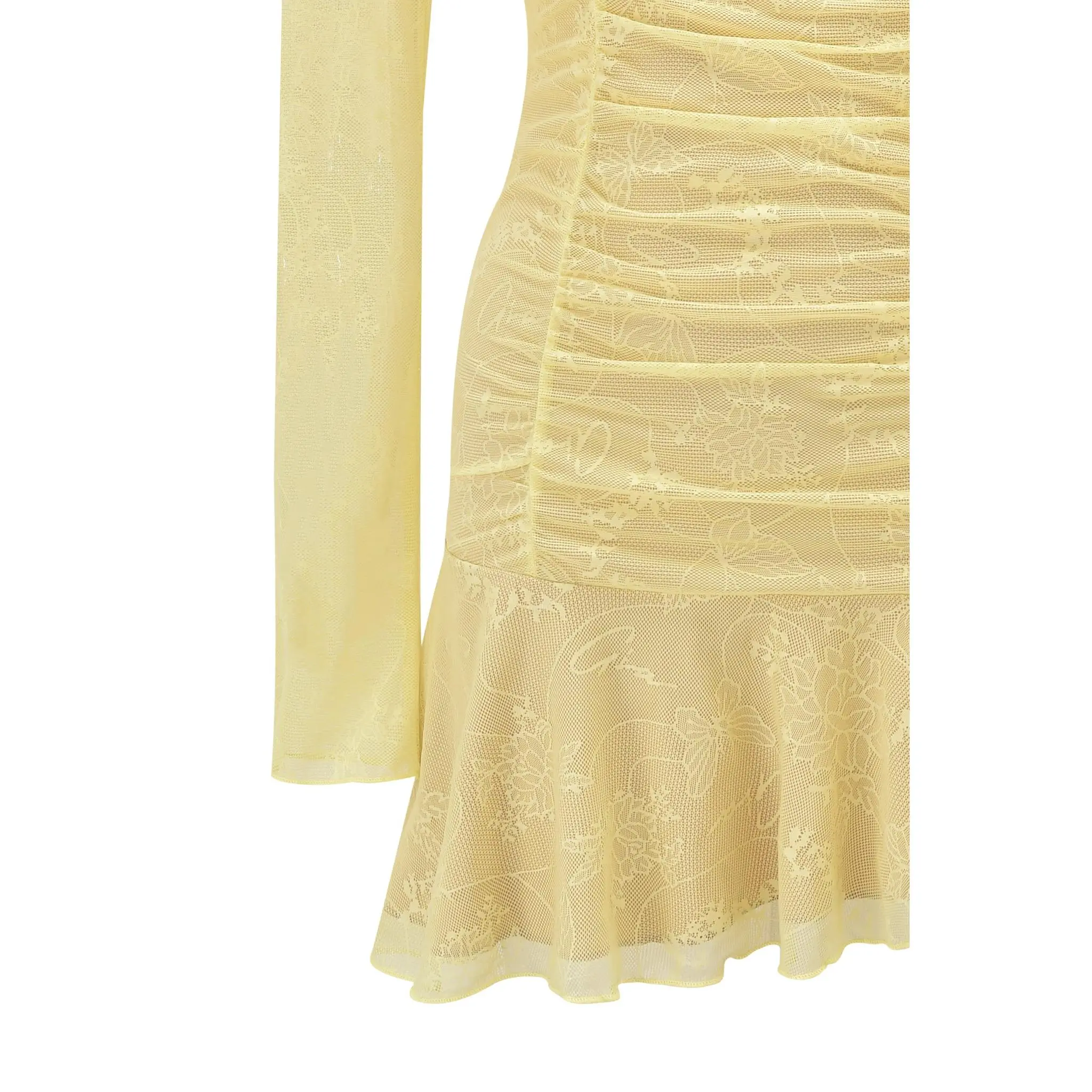 YVETTE LACE LONG SLEEVE RUCHED MINI DRESS - YELLOW - TikTok Shop