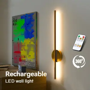 1pc LED Rechargeable Wall Sconce, 50cm Luxury Gold Plating, Magnetic Installation, With Remote Control, Dimming, Adjustable Brightness，Suitable for Bedroom Living Room Hallway Study Decor Wall Light, Dimmable Wall Lamp