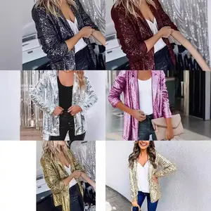 European and American cross-border 2025 spring new products Fashion sequined lapel casual suit jacket for women