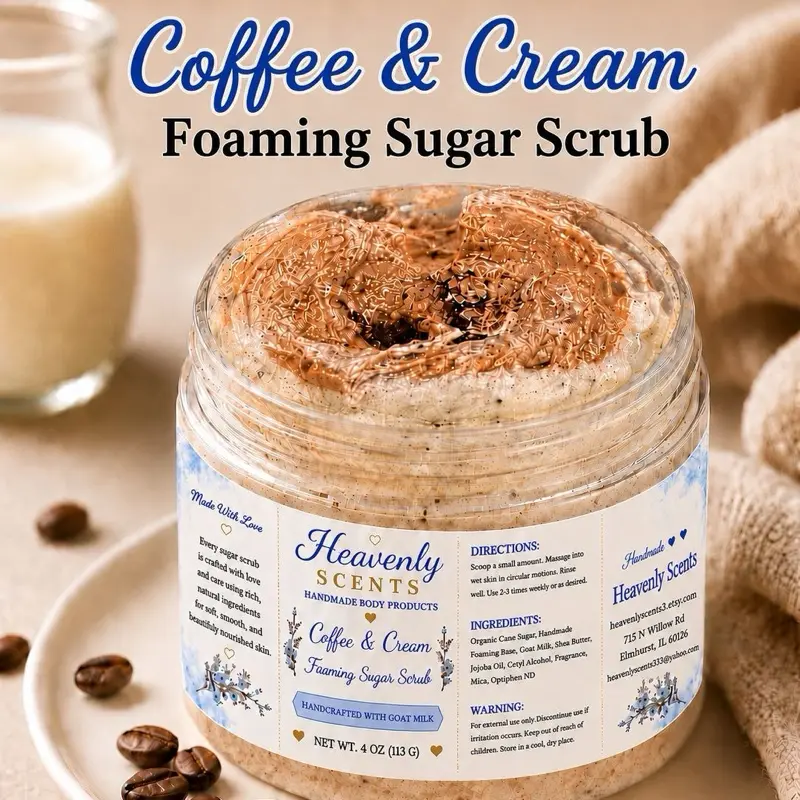 Foaming Sugar Scrub with Coffee, Cream, and Goat Milk