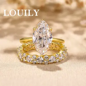Louily Jewelry 3.0 Carat Special Marquise Cut Wedding Set,Engagement Ring Set for Women,5A Cubic Zirconia Sterling Silver Elegant Wedding Ring Set