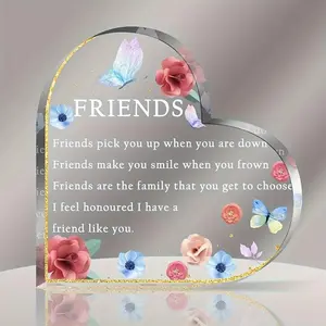 Heart Shaped Acrylic Plaque, Creative Friendship Gift, Desktop Ornament for Home & Office, Birthday Gift for Friends, Acrylic Plaque Decor, Acrylic Plaque Sign