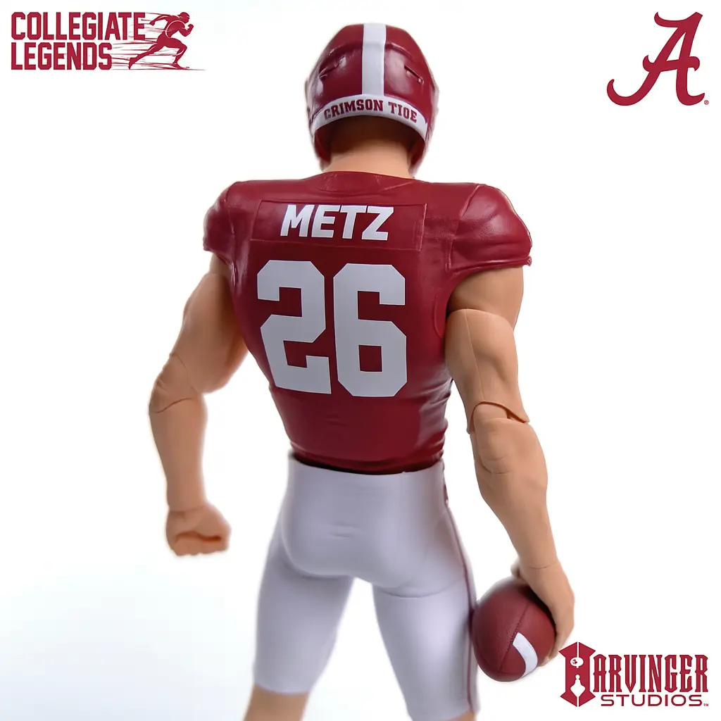 New Luke Metz #26 6-Inch Detailed Officially Licensed University of Alabama Football Figurine - Fully Articulated Joints, 4 Interchangeable Handsets, Durable Display Stand, Commemorative Sports Collectible for Enthusiasts, No Warning Applicable, Action Fi