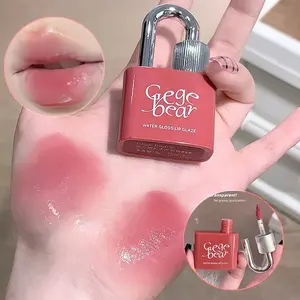 Gege Bear Lock Shine Gloss Lip Tint Hydrating Mirror Jelly Lip Glaze Water-Light Long-Lasting Gloss in Berry Red Glossy Lipgloss Dewy Makeup Gift