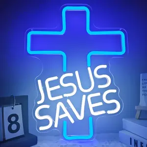 Jesus Saves Cross-Shaped LED Lighted Neon Sign, 14.9in x 11.4in Indoor Lighting, Bedroom Room Decor, Christian Gift summerwins,summerwins