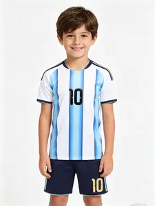 Sports Set, Breathable Argentina Football Clothes, Casual Loose-Fit All-Over Print, Perfect Gift for Kids' Holidays