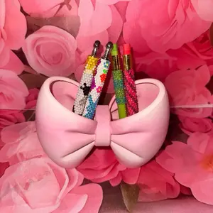 Pink Bow Design Pen/Brush Holder for Organizing Writing Tools and Art Supplies