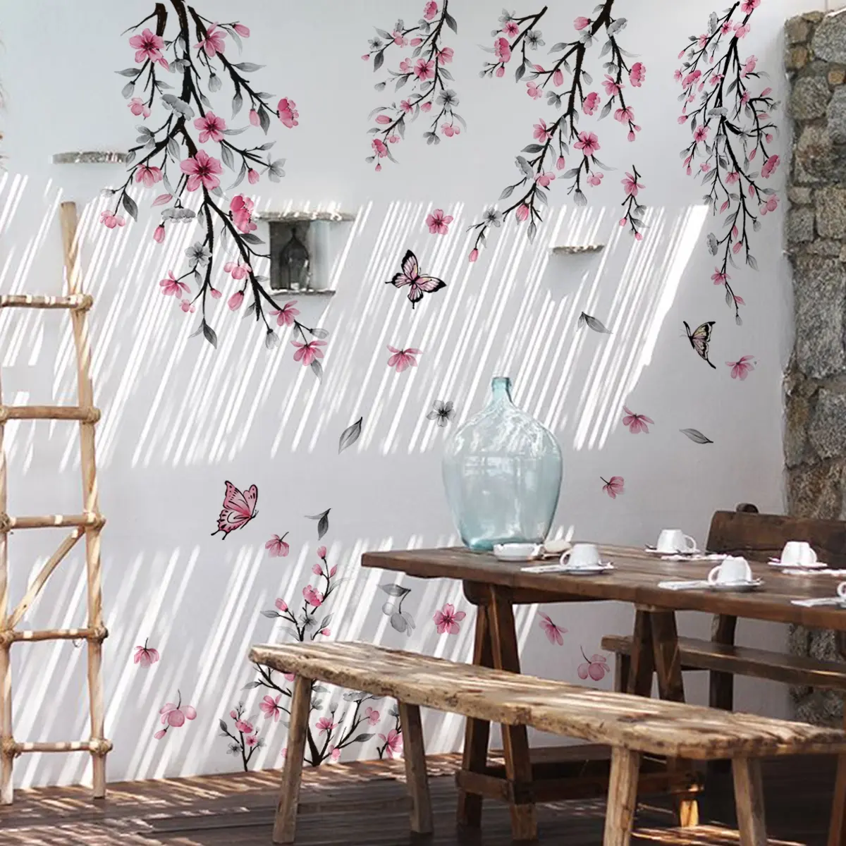 A set of two flower and branch wall stickers for bedroom and living room background walls, home decoration stickers, Floral Pattern Sticker, self-adhesive M19005-NC Decorative Stickers, Wall Decal