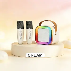 Mini Karaoke Machine for Kids with 2 Wireless Microphones and Lights, Bluetooth Connect Phone to Sing, 4-12+ Year Old Girl Boy Birthday Gifts, Teen Girl Gifts Trendy Stuff(Cream)