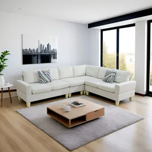 couch and co sectional Beige Massa Flannel 4 Piece Modular Sofa Set, Flannel Upholstered Couch for Living Room, Modern 4 Seats with Ottoma
