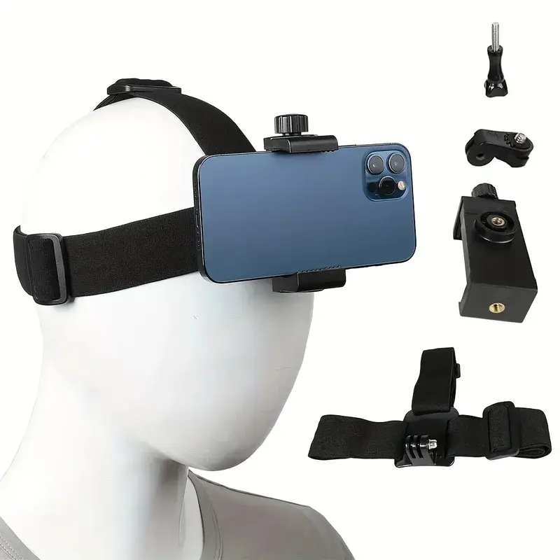 Head-Mounted Smartphone Holder Mobile Phone Holder Cell Phone Mounts Cell Phone Holders Cellphone Stand Phone Holder For Video Recording First-Person View Video Outdoor Live Bracket For GoPro 10 9 8 7 6 5 4 DJI Action 2 For IPhone 16